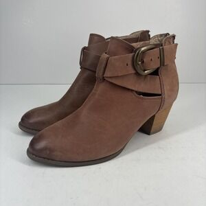 Vionic Upright Rory Women's US‎ 8 Brown Leather Ankle Boots Back Zip Heeled